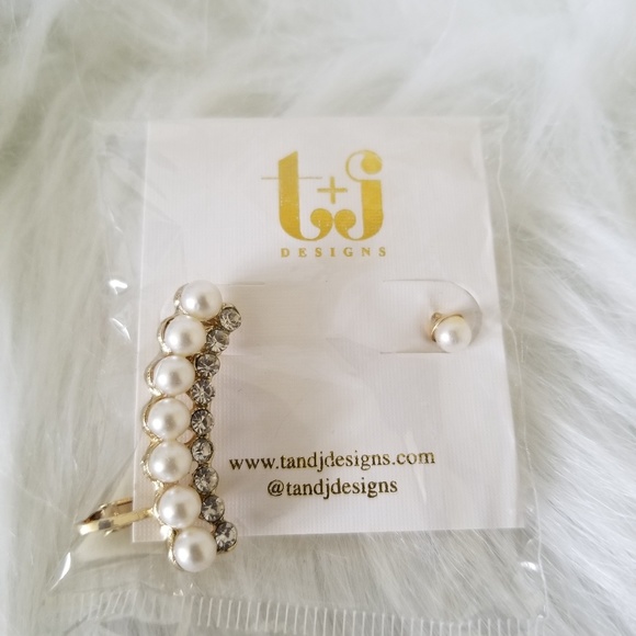 NEW Pearl Stud Crystal Ear Crawler T&J - Picture 4 of 6